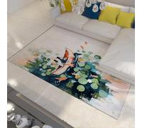80x150 Alfombras salón alfombras Lavables Tinta China Grandes Comedor Dormitorio Antideslizante Interior Estanque Hojas Loto habitación bebé Oficina Sala Juegos Entrada