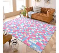 80x150 cm Alfombras Dormitorio Moderna RomáNtico GeoméTrico Mosaico. Sin Despren dimiento Suave y Esponjosa Rosa Alfombra Antideslizante Lavable, para salón, Dormitorio o Pasillo