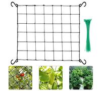 80x80CM Red De Tienda De Cultivo con 4 Gancho, Malla EláStica para Plantas con 50 Lazos De Plantas, Red EláStica De Apoyo para Plantas, Red para Plantas De Nailon Verduras Frutas Flores