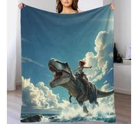 80x90inch(200x230cm) Manta con Estampado De The Girl Riding The T-Rex, con Estampado 3D, Dinosaurio, Cómoda Y Transpirable, Manta para Sofá con Aire Acondicionado, Camping para Adultos Y Niños