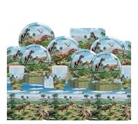 81 Pcs Decoración Cumpleaños Dinosaurio Vajilla Fiesta, Juego Vajilla Dinosaurios, Decoración Dinosaurios Fiestas Temáticas y Cumpleaños, Platos Papel, Vasos, Servilletas y Mantel para 20