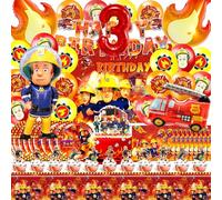 81 Piezas Decoración Bombero Cumpleaños 3 Años, Globos, Tartas, Plato, Happy Birthday Bandera, Servilleta, Fiesta