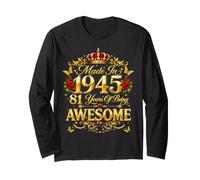81 Year Old Made in 1945 Retro Floral 81st Birthday Women Manga Larga