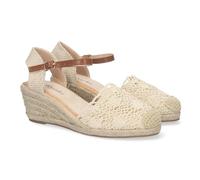 81319-Sandalia de Cuna para Mujer, Estilo Valenciana, Cuna de Yute, Pala Bordada, y Cierre de Hebilla.. Talla 36 Beige