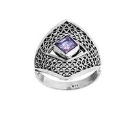 81stgeneration Anillo de Amatista en Forma de Diamante Estilo Filigrana de Plata de Ley 925 | Anillo de Armadura Cuadrada con Piedra Morada Estilo Vintage | Joyas Goticas para Mujer