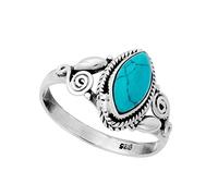 81stgeneration Anillo de Filigrana con Turquesa Marquesa Plata de Ley Vintage | Solitario Indio Piedra Azul Verdosa Plata 925 | Joya Ornamental | Regalo Piedra de Nacimiento Gótico