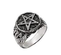 81stgeneration Anillo de Sello Hombre Mujer en Plata de Ley 925 Pentagrama Pentáculo Fuego