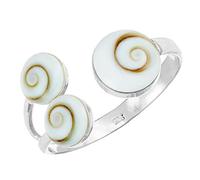 81stgeneration Anillo Plata de Ley Triple Ojo Shiva Parte Frontal Abierta | Joyería Mediterránea Piedra Natural Santa Lucía | Anillo Ajustable Concha Marina Espiral Blanca Plata 925 Mujer |