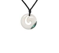 81stgeneration Colgante con Espiral de Hueso Koru y Concha de Paua | Collar de Cordón Ajustable para Hombre | Amuleto Espiral Redondo Maorí para Mujer | Joyería Surfera Natural Hecha a Mano