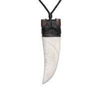 81stgeneration Colgante de Diente de Tiburón Niho Largo de Hueso y Madera Tallados con Grabado Tribal | Collar de Cordón Surfero para Hombre | Joyas Maorí para Mujer | Talismán de Madera