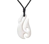 81stgeneration Colgante Grande de Hei Matau con Cola de Tiburón de Hueso Tallado | Accesorios de Surf para Hombre | Collar Tribal de Anzuelo Hecho a Mano | Amuleto con Espiral Koru Maorí