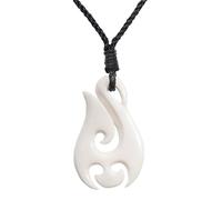 81stgeneration Colgante Hei Matau de Hueso Tallado | Accesorios Surferos para Hombre | Collar de Cordón con Anzuelo Tribal | Amuleto con Espiral Koru | Joyería Maorí Bohemia Natural para Mujer