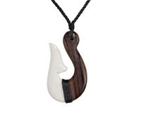 81stgeneration Colgante Hei Matau de Hueso y Madera Tallada con Cordón Negro | Accesorio Surfero para Hombre | Collar con Anzuelo Maorí | Joyería Tribal Hecha a Mano para Mujer