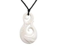 81stgeneration Colgante Hei Matau Grande de Hueso Tallado con Ballena | Accesorio Surfero para Hombre | Collar con Anzuelo | Amuleto Maorí con Espiral Koru | Joya de Vida Marina para Mujer