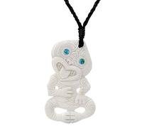 81stgeneration Colgante Hei Tiki de Hueso Tallado con Ojos de Concha de Paua | Collar Surfero con Cordón para Hombre | Amuleto Taonga Artesanal para Mujer | Joyería Maorí Tribal Única