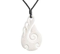81stgeneration Colgante Koru Hei Matau de Hueso Tallado con Olas del Océano | Collar Estilo Maorí | Joyería Tribal para Hombre y Mujer | Collar Hawaiano de Cordón con Anzuelo de Hueso
