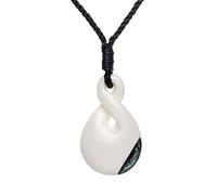 81stgeneration Colgante Pikorua de Hueso Tallado con Concha de Paua | Accesorios Surferos para Hombre | Collar de Cordón Tribal Hecho a Mano | Joyería Maorí Natural | Regalo Oceánico para Mujer