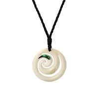 81stgeneration Collar Colgante Unisexo Hueso Tallado a Mano con Abulón Doble Espiral Grabado Maori