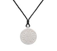 81stgeneration Collar con Amuleto Om de Hueso Tallado para Hombre | Colgante Budista Redondo con Ocho Símbolos Auspiciosos | Talismán de Mantra Sagrado | Joyería de Meditación y Yoga para Mujer