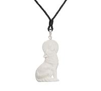 81stgeneration Collar con Amuleto Tótem Espiritual de Lobo Aullador de Hueso Tallado y Plata de Ley | Colgante Tribal de Luna Llena de Hueso Natural | Talismán para Hombre y Mujer | Joyería Vaquera