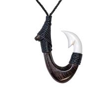 81stgeneration Collar con Colgante Hei Matau de Hueso y Madera Tallados a Mano | Collar de Anzuelo | Collares Artesanales Estilo Maorí para Mujer | Joyas de Surfista para Hombre | Colgantes de Madera