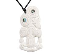 81stgeneration Collar con Colgante Hei Tiki Extra Grande de Hueso Tallado y Concha de Paua | Collar Surfero de Cordón para Hombre | Collar Maorí para Mujer | Amuleto Estilo Taonga | Joyería Tribal