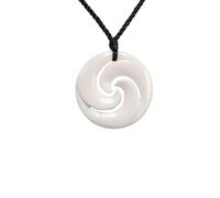 81stgeneration Collar con Colgante Redondo de Triple Koru de Hueso Tallado | Collar Surfero con Cordón para Hombre | Amuleto de Espiral Maorí para Mujer | Joyería Tribal Hecha a Mano