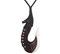 81stgeneration Collar Grande con Colgante de Hueso Hei Matau y Madera Natural | Collares Maoríes Hechos a Mano para Mujer | Anzuelo Grande | Collar Surfero para Hombre | Joyería Bohemia