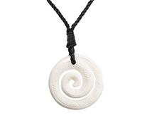 81stgeneration Collar Hecho a Mano con Colgante Koru Redondo de Hueso Tallado con Grabados Tribales | Joyería de Estilo Maorí | Collar Surfista de Cordón Negro para Hombre