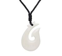 81stgeneration Collar Hei Matau de Hueso Liso Tallado | Colgante Sencillo de Estilo Maorí | Joyería Tribal Surfista para Hombre y Mujer | Collar Hawaiano de Cordón Negro con Anzuelo de Hueso