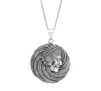 81stgeneration Collar Medallón Grande Jefe Nativo Americano Plata Esterlina Hombre | Colgante Indio Americano Plata 925 Cadena Eslabones 45cm | Diseño Motociclista Guerrero Apache Tocado Tradicional