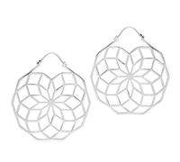 81stgeneration Pendientes Aro Extragrandes Forma Loto Vida Plata de Ley | Pendientes Decágono Plata 925 | Aros Geometría Sagrada | Joyería del Festival del Mandala Flores | Diseño Calado Recortado
