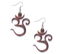 81stgeneration Pendientes Colgantes de Om Aum de Madera Ganchos de Plata de Ley 925 | Pendientes Colgantes en Sánscrito | Símbolo Espiritual del Sonido del Universo | Pendientes Marrones para Mujer
