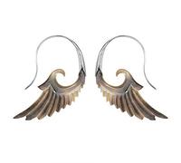 81stgeneration Pendientes Colgantes de Plumas de Ave en Nácar Marrón Tallado con Ganchos de Plata de Ley 925 | Pendientes Grandes de Alas de Ángel | Joyería Tribal Única para Mujer