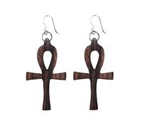 81stgeneration Pendientes de Cruz Ankh de Madera con Ganchos de Plata 925 | Pendientes Colgantes con Jeroglíficos Egipcios para Mujer | Joyería de Madera Crux Ansata | Pendientes Bohemios Paganos