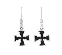 81stgeneration Pendientes de Cruz de Malta en Plata de Ley 925 con Incrustaciones de Esmalte Negro | Pequeños Pendientes Simbólicos para Mujer y Hombre | Joyería Gótica Audaz y Accesorio Punk