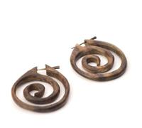 81stgeneration Pendientes de disco en espiral de madera con postes de palo 40mm | Pendientes redondos llamativos hechos a mano | Aros tribales de madera para mujer