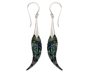 81stgeneration Pendientes de Plumas de Concha de Abulón Tallada con Plata de Ley 925 | Pendientes Largos de Alas de Pájaro Hechos a Mano para Mujer | Joyas Estilo Bohemio Chic para Festivales