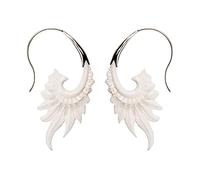 81stgeneration Pendientes Largos de Hueso con Plumas para Mujer con Ganchos de Plata de Ley 925 | Pendientes Tribales con Alas en Espiral | Aretes Bohemios Hipoalergénicos | Joyería de Hueso Tallado