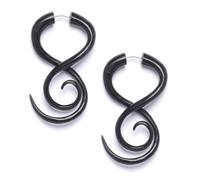81stgeneration Pendientes Largos Espirales de Cuerno Negro para Mujer | Pendientes Grandes Tribales de Medida Falsa | Dilatadores de oreja falsos con espirales góticas | Dilatadores falsos