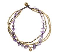 81stgeneration Tobillera de Latón Dorado de Varias Hebras con Cuentas Cascabeles y Cuentas de Amatista | Tobilleras de Cordón Estilo Indio | Joyas para Pies para Mujer | Tobillera Gitana