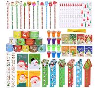 82 unidades de regalos de Navidad, relleno de Navidad, regalos con pulsera de chupete, bloc de notas, lápices pequeños, sellos de tatuaje, bolsas de Navidad, papel de carta, fiesta de Navidad