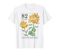 82 Years Loved and Blessed - Sello Floral con diseño de Flor para cumpleaños número 82 Camiseta