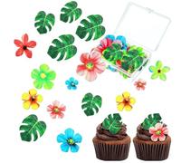 83 Piezas Pegatinas De Papel Para Pastel, Papel De Oblea De Flores De Hojas De Palma, Hojas De Tortuga Decorativas, Decoración De Pastel Con Tema De Selva Hawaiana