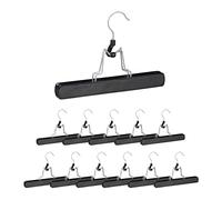 84 Perchas Pantalones, Ganchos Giratorios 360°, Pinzas para Faldas, Antideslizantes, 17 x 25 x 2,3 cm, Madera, Negro