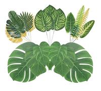 84 piezas de 10 decoraciones de hojas de palma falsas, hojas de plantas tropicales, decoraciones de fiesta de la selva, hojas de palma, decoraciones de boda, decoraciones de fiesta de cumpleaños