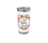 84 Years Loved 84th Birthday Floral 84 Year Old Men Women Vaso térmico de acero inoxidable de doble pared