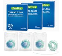 840D - Enhebradores de hilo dental esponjoso, limpieza profunda para aparatos ortopédicos, puentes e implantes, súper hilo dental, 50 unidades, paquete de 3