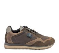 848 Ante Cacao: Zapatilla Hombre marrón. Nylon y Ante, Forro de Cuero, Plantilla Acolchada extraíble, Cordones elásticos y Suela Goma Antideslizante.