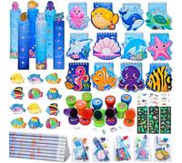 84Pz Under the Sea Party Piñata Cumpleaños Mini Cuaderno Regla Lápices Gomas de Borrar Tatuajes Niños Sellos Infantiles Bolsas Celofan Animales Marinos Detalles Cumpleaños Niños